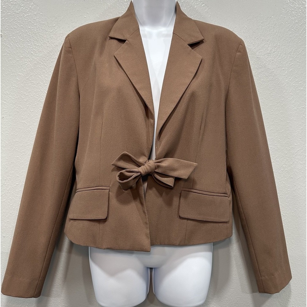 D.F.A New York Blazer Women's Size 12 Brown With Lining Front Tie Long Sleeves